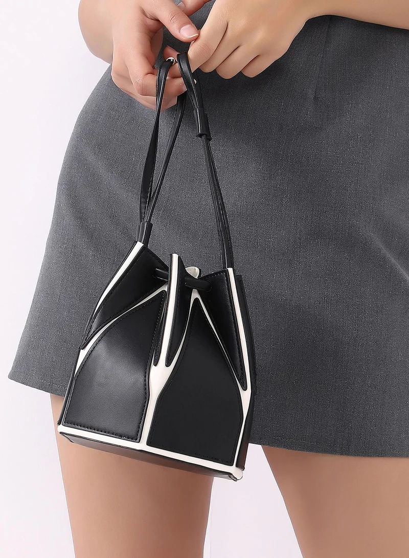 Haute Sauce Solid Drawstring Lock Regular Vegan Leather Hand Bag For Women