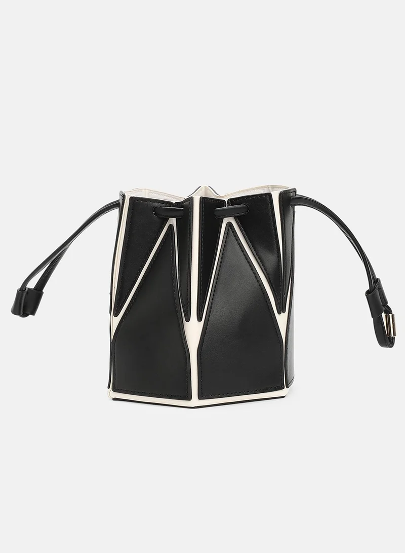 Haute Sauce Solid Drawstring Lock Regular Vegan Leather Hand Bag For Women