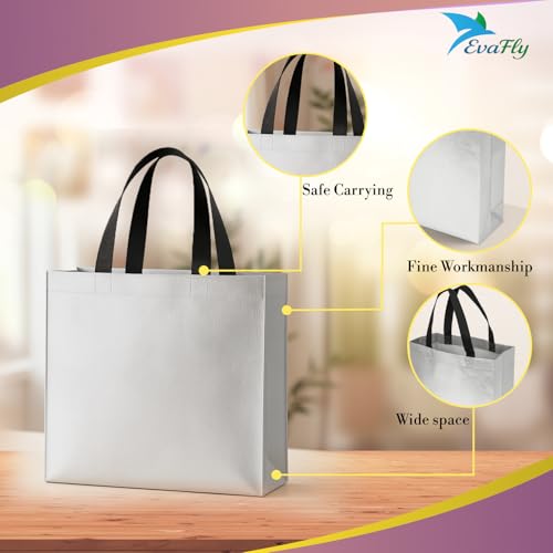 Evafly Gift Bag Medium Size Pack of 20 : L13 x W12 x D4 inch|Resuable Non-Woven Shiny Metallic Laminated|Return Gift For Haldi/Wedding Favours/Baby Shower/Birthday - Silver + Rosegold - Image 5