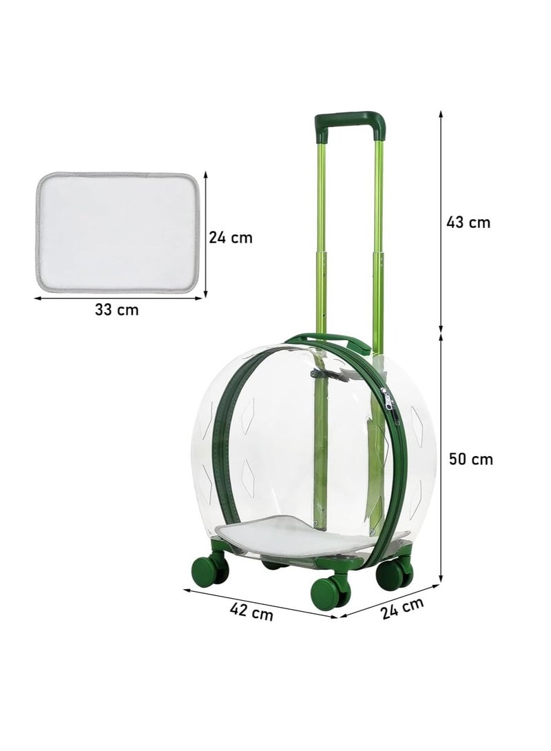 NNC PETS Transparent pet carrier with Telescopic handle, Removable mat, Durable zipper, Ventilation holes, and Rolling wheels, Travel-friendly pet carrier for cats and small dogs, 93 cm (Green) - Image 2