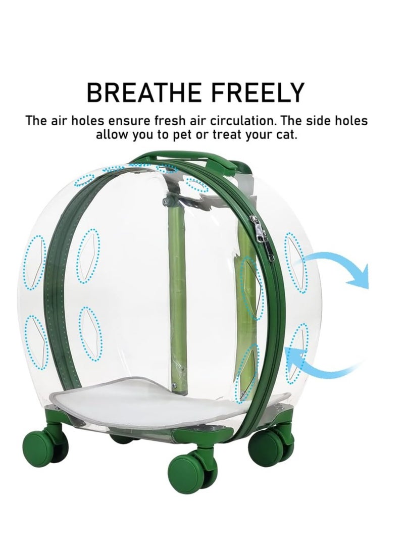 NNC PETS Transparent pet carrier with Telescopic handle, Removable mat, Durable zipper, Ventilation holes, and Rolling wheels, Travel-friendly pet carrier for cats and small dogs, 93 cm (Green) - Image 3