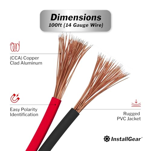 InstallGear سلك مكبر الصوت InstallGear 14 Gauge - أحمر/أسود 100 قدم سلك مكبر صوت للسيارة، المسرح المنزلي، الستيريو، الراديو، أنظمة الصوت المحيطي - 14 Gauge 100 قدم - متين - Image 3