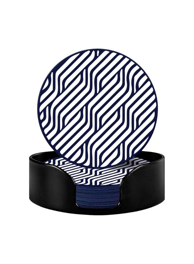 Homestic Homestic 6 Pcs Anti-Skid Tea Coaster with Holder - Silicone Round Tea Cup & Water Glass Cover Top Lid for Teapoy - Navy Blue&White  - Image 2