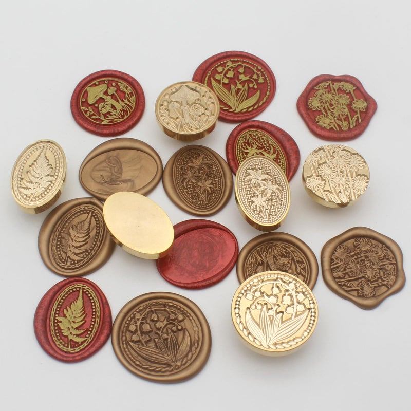 Andotopee Wax Seal Stamp Kit, 6 Pcs Wax Seal Stamp Head 1 Wooden Hilt Letter Wax Seal Kit, Sealing Wax Stamp Seal Set Include Lily/Daisy/Mushroom/Oval Blank Envelope Sealing Wax Stamps for Wedding Invitation - Image 3