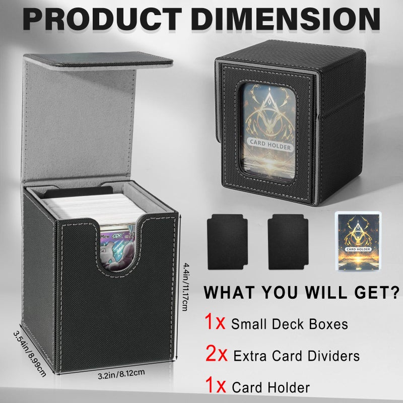 Jaffzora Card Deck Box for MTG Commander, Magnetic Card Display Case, TCG Card Storage Box, Holds 100 Double-Sleeved Cards, Black&Grey - Image 2