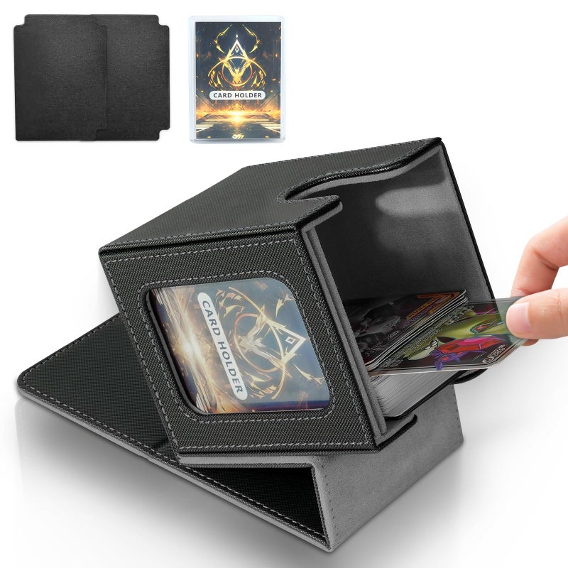 Jaffzora Card Deck Box for MTG Commander, Magnetic Card Display Case, TCG Card Storage Box, Holds 100 Double-Sleeved Cards, Black&Grey - Image 1