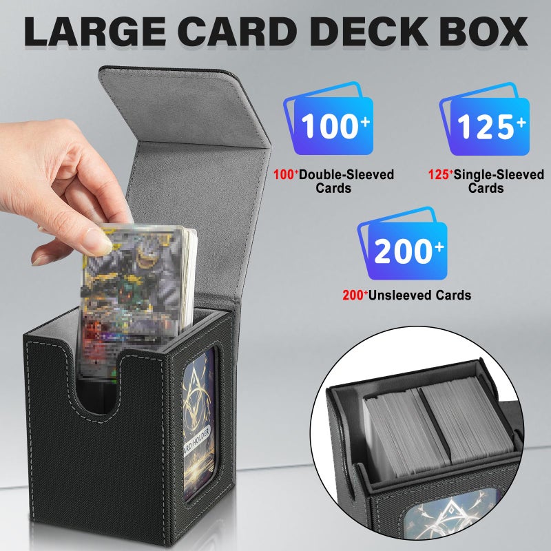 Jaffzora Card Deck Box for MTG Commander, Magnetic Card Display Case, TCG Card Storage Box, Holds 100 Double-Sleeved Cards, Black&Grey - Image 4