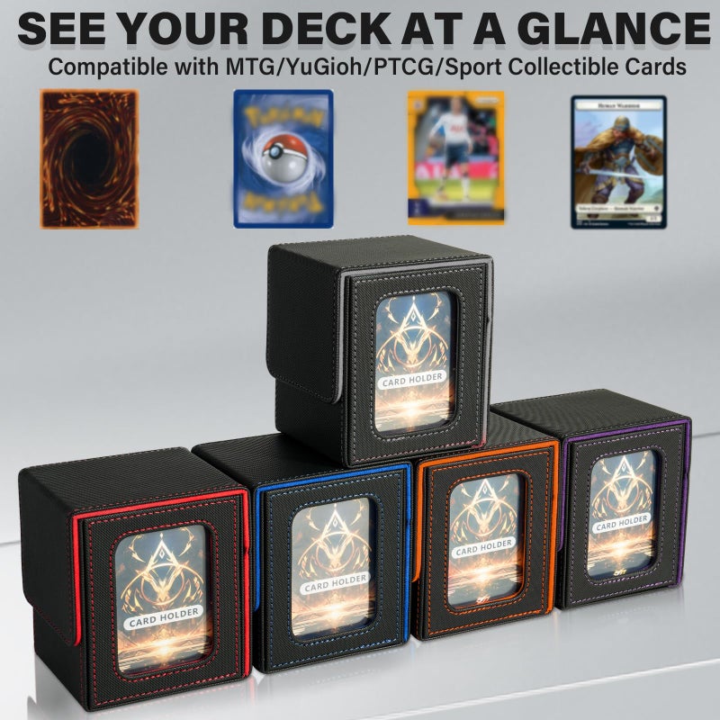 Jaffzora Card Deck Box for MTG Commander, Magnetic Card Display Case, TCG Card Storage Box, Holds 100 Double-Sleeved Cards, Black&Grey - Image 3