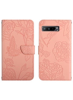 HuHa Case Cover For Asus ROG Phone 3 ZS661KS Skin Feel Butterfly Peony Embossed Leather Phone Case Pink 