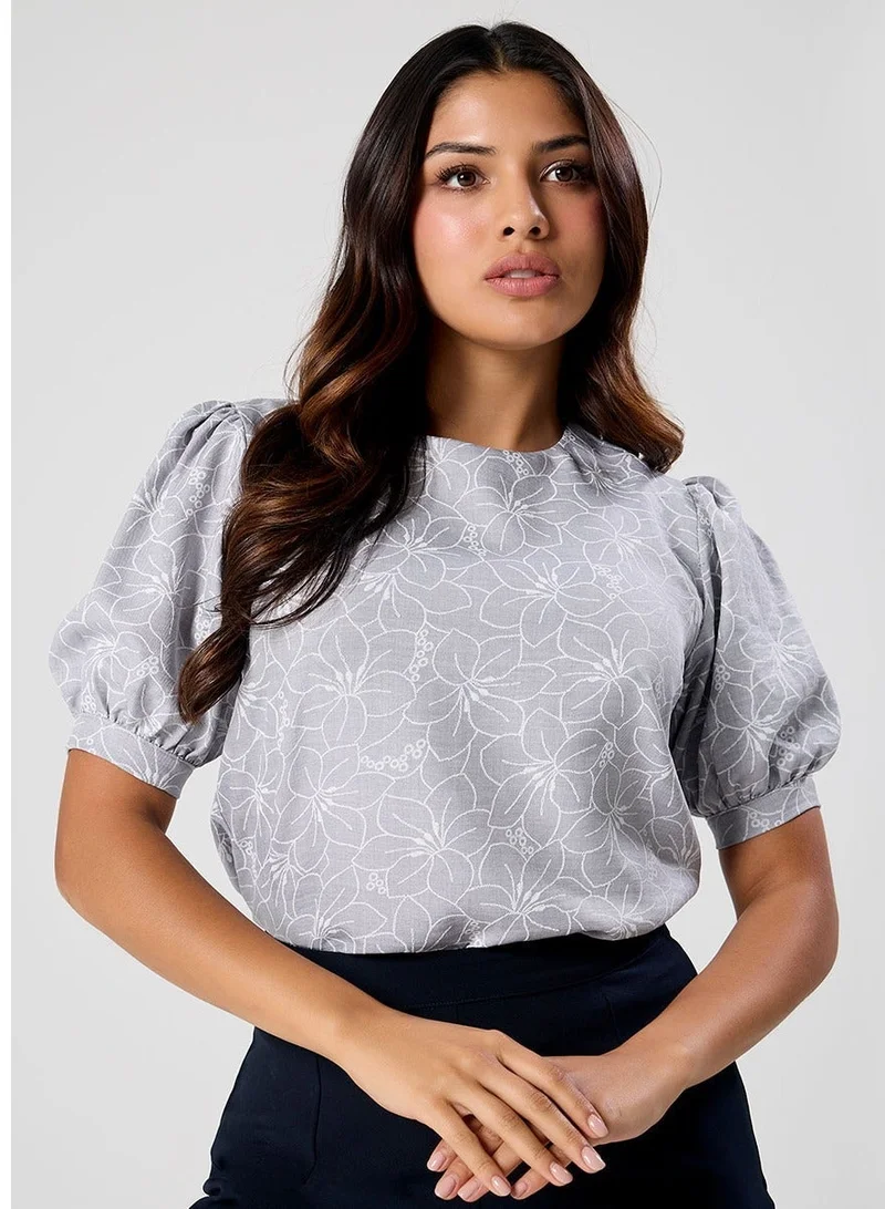 Zigzag Floral Half Sleeve Top