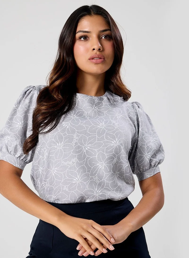 Zigzag Floral Half Sleeve Top