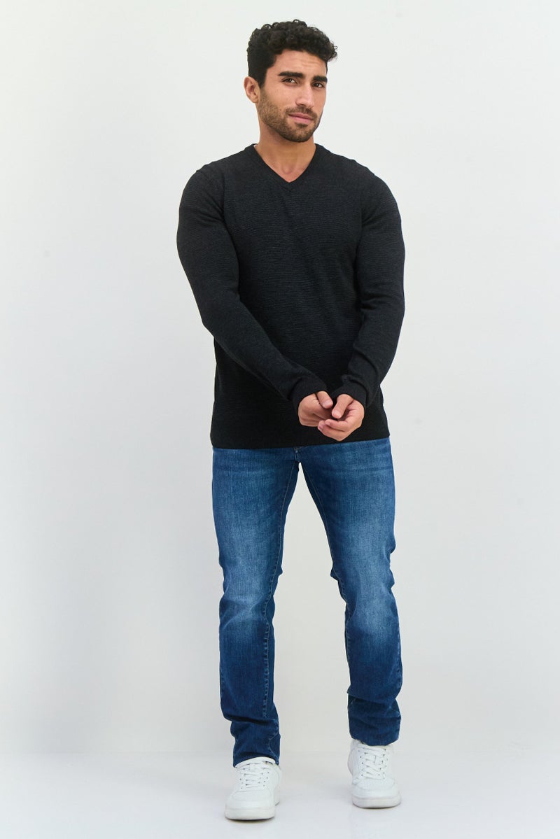 PERRY ELLIS سويت شيرت رجالي بأكمام طويلة على شكل حرف V، أسود - Image 4