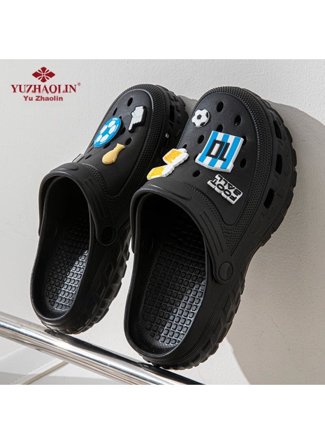 Yuzhaolin Men's Outdoor Hollow Shoes Driving Sandals Beach Shoes Toe Slippers Men's Wear Yf093 Black 40/41 - Image 2