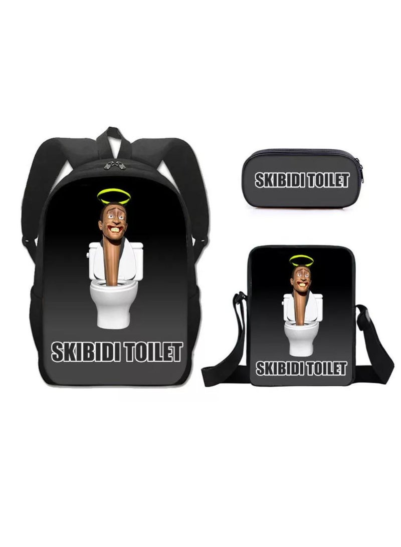 3 Pcs Skibidi Toilet  School Bag Satchel Pencil Case Animated Game Skibidi Toilet Man Gifts For Kids TV Man Toilet Man Titan Man - Image 1