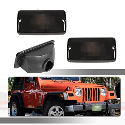 Tonsya For 1997 1998 1999 2000 2001 2002 2003 2004 2005 2006 Jeep Wrangler TJ Front Corner Turn Signal Parking Lights Housings Replacement Smoked Lens - Image 1