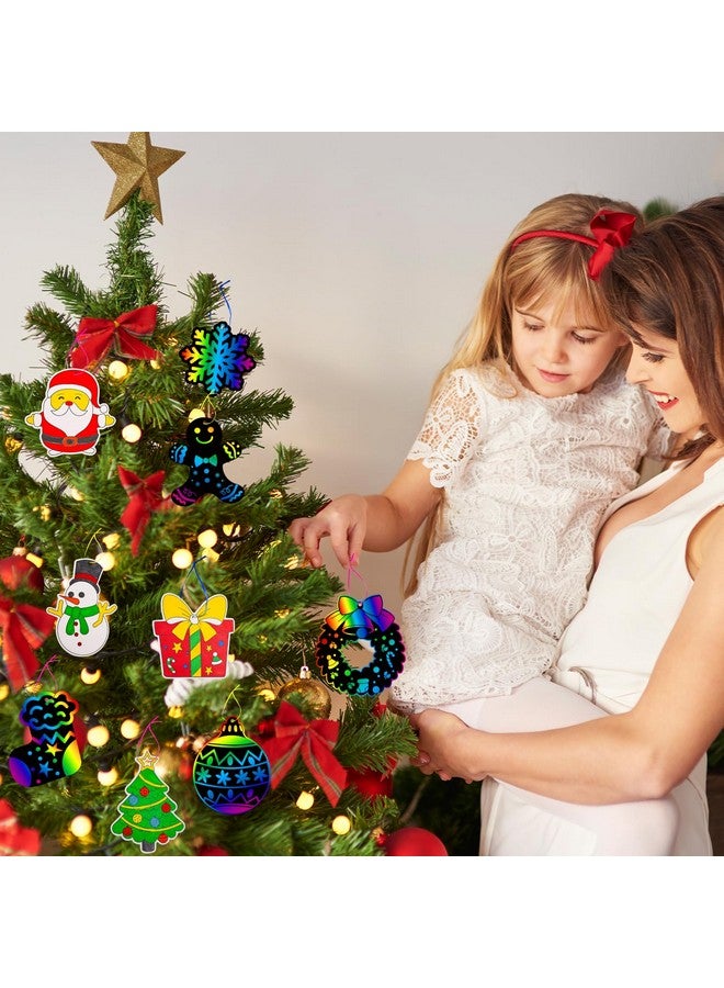 Garma 36Pcs Christmas Crafts Scratch Art For Kids, Rainbow Scratch Paper Christmas Ornaments Crafts Christmas Party Favors Toys Xmas Tree Ornaments Hanging Craft Art Kits - Image 4