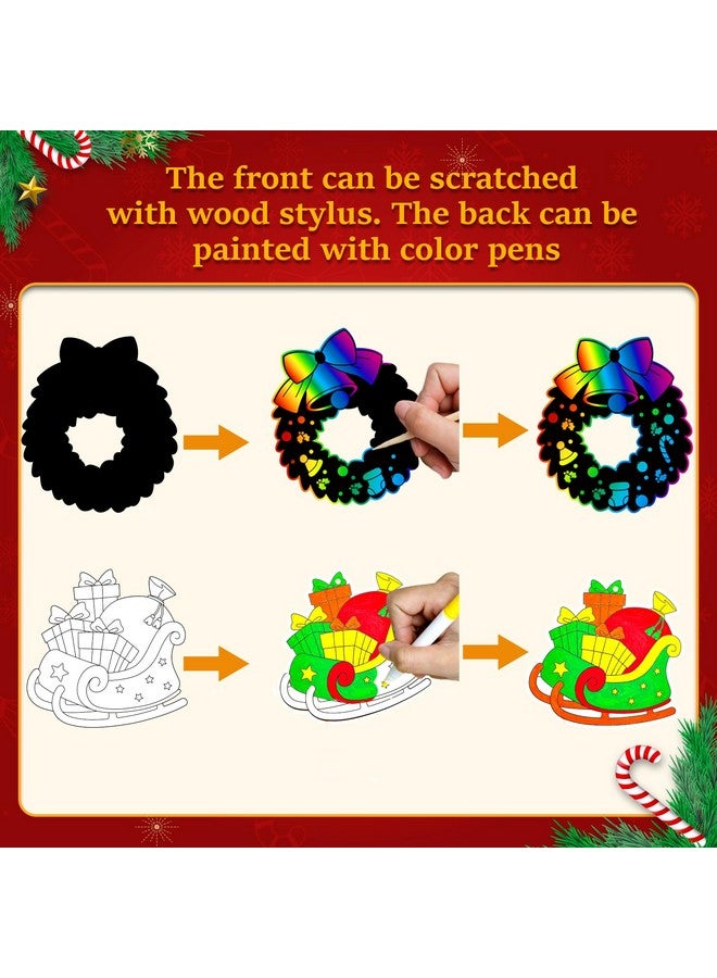 Garma 36Pcs Christmas Crafts Scratch Art For Kids, Rainbow Scratch Paper Christmas Ornaments Crafts Christmas Party Favors Toys Xmas Tree Ornaments Hanging Craft Art Kits - Image 5