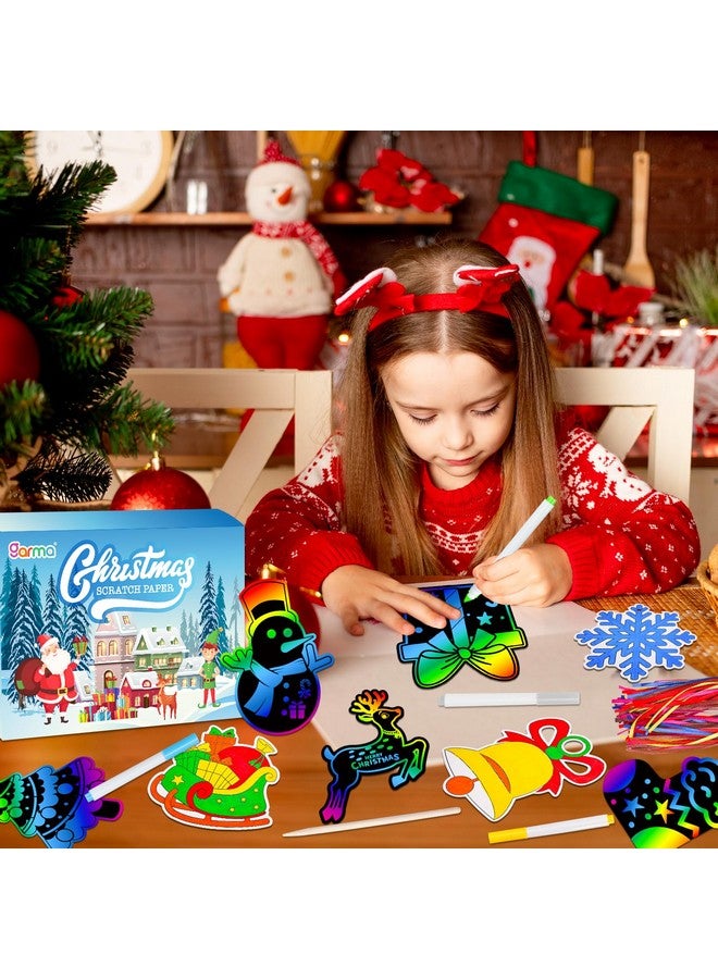 Garma 36Pcs Christmas Crafts Scratch Art For Kids, Rainbow Scratch Paper Christmas Ornaments Crafts Christmas Party Favors Toys Xmas Tree Ornaments Hanging Craft Art Kits - Image 3