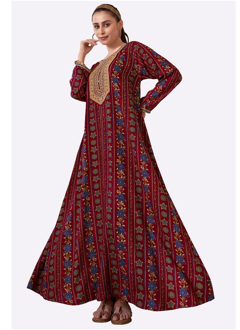 سارا سارة شريط الأزهار الكرمة المطبوعة الجلابية  - Image 3