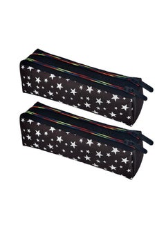 Kuber Industries Kuber Industries Pencil Pouch | Rexine Stationary Pouch | 2 Zipper Pencil Utility Pouch | Pen-Pencil Box for Kids | Star Pencil Pouch | Pack of 2 | Black  - Image 1