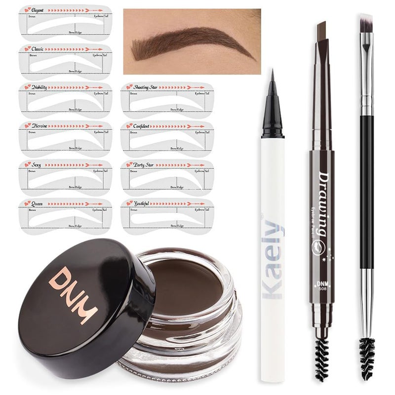 evpct Eyebrow Stencils Kit for Women Shaping, Eyebrow Shaper Makeup Kit, Eye Brow Stencil Shaper Tinting kits for Women, with Eyeliner, Eyebrows Pencil, Pomade, Brush and 10 Stencils, Kit04 DARK BROWN - Image 1