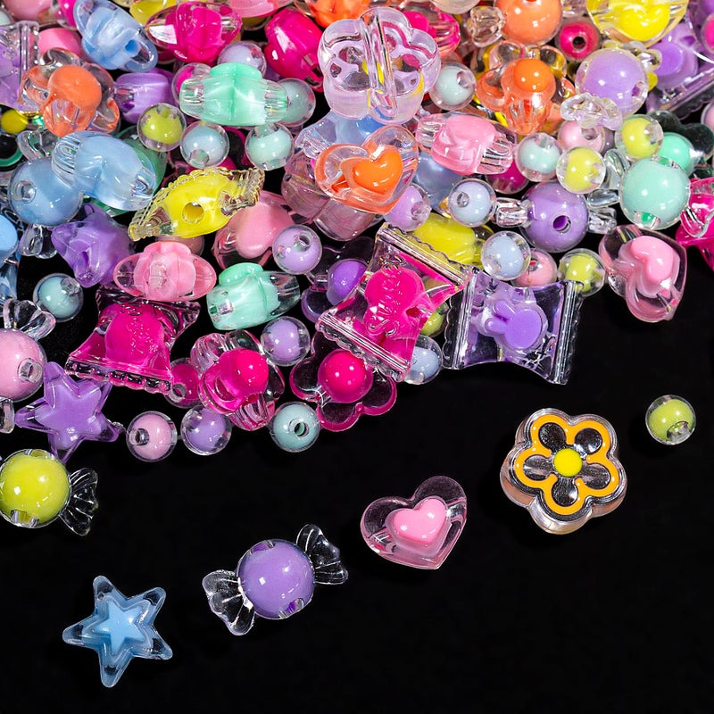nikkiGuo 320 Piece Acrylic Bead Jewelry Making kit - Transparent Candy Colored Beads, Mixed Shape Heart-Shaped Star Flowers, 8mm/10mm/20mm, Keychain, Phone Chain DIY Craft Jewelry - Image 3