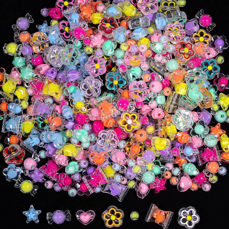 nikkiGuo 320 Piece Acrylic Bead Jewelry Making kit - Transparent Candy Colored Beads, Mixed Shape Heart-Shaped Star Flowers, 8mm/10mm/20mm, Keychain, Phone Chain DIY Craft Jewelry - Image 1