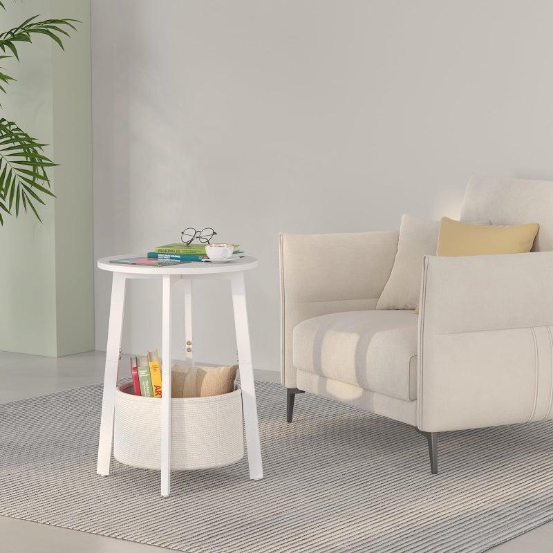sthmec Small Round Side End Table with Cloth Storage Basket, Round Bedside Sofa Couch Coffee Tables for Small Places with Metal Frame, Modern Nighstands for Living Room Bedroom,White - Image 5