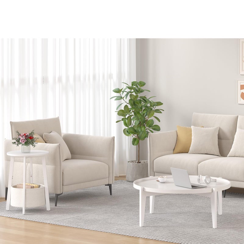 sthmec Small Round Side End Table with Cloth Storage Basket, Round Bedside Sofa Couch Coffee Tables for Small Places with Metal Frame, Modern Nighstands for Living Room Bedroom,White - Image 4