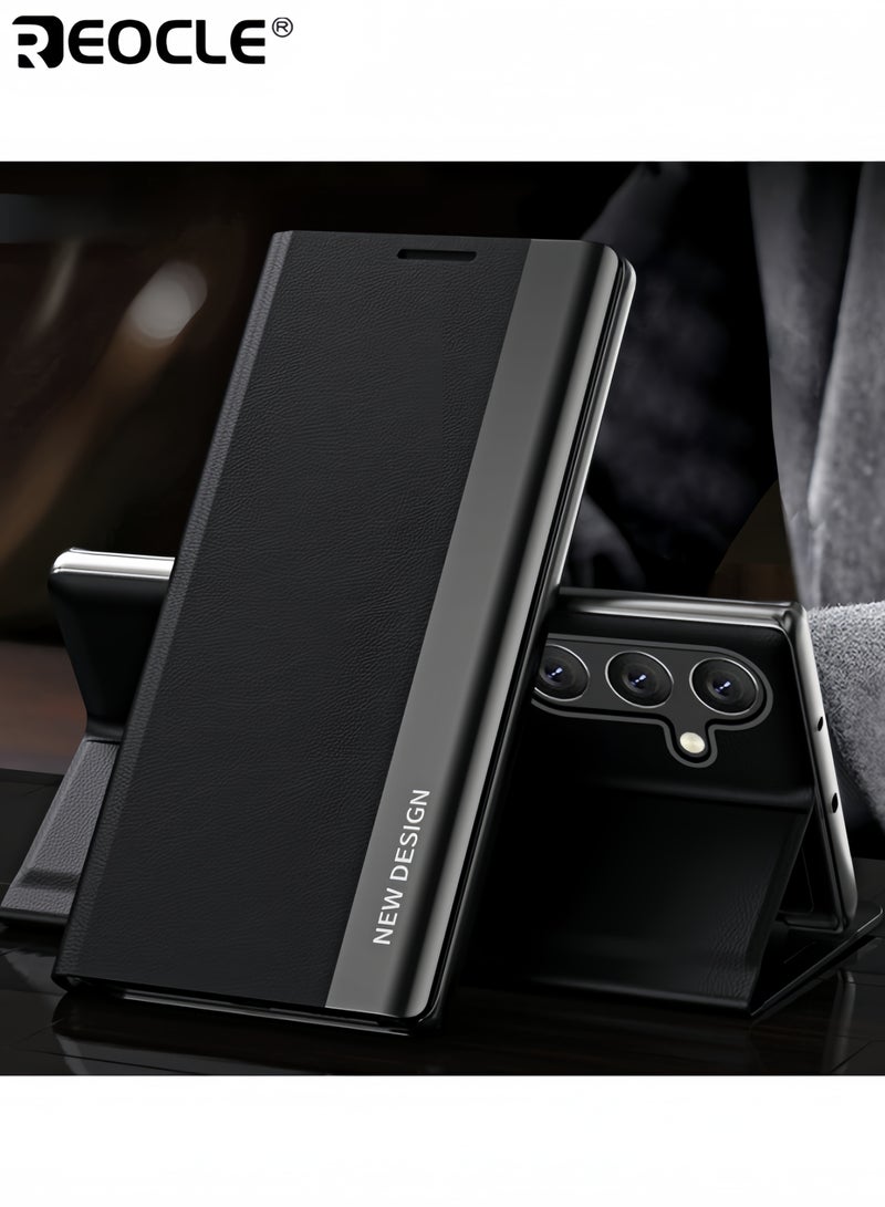 REOCLE Mobile Phone Case for Samsung S22 Ultra Premium Leather Flip Foldable Shockproof Protective Case Electroplated Magnetic Stand Protective Cover - Image 1