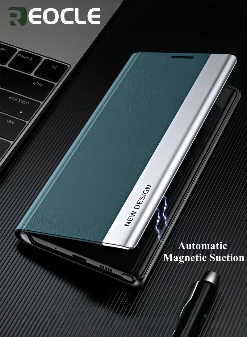 REOCLE Mobile Phone Case for Samsung S22 Ultra Premium Leather Flip Foldable Shockproof Protective Case Electroplated Magnetic Stand Protective Cover - Image 3