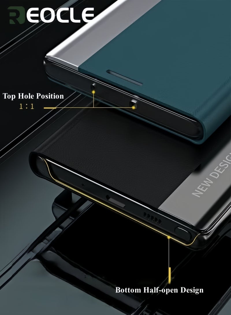 REOCLE Mobile Phone Case for Samsung S22 Ultra Premium Leather Flip Foldable Shockproof Protective Case Electroplated Magnetic Stand Protective Cover - Image 5