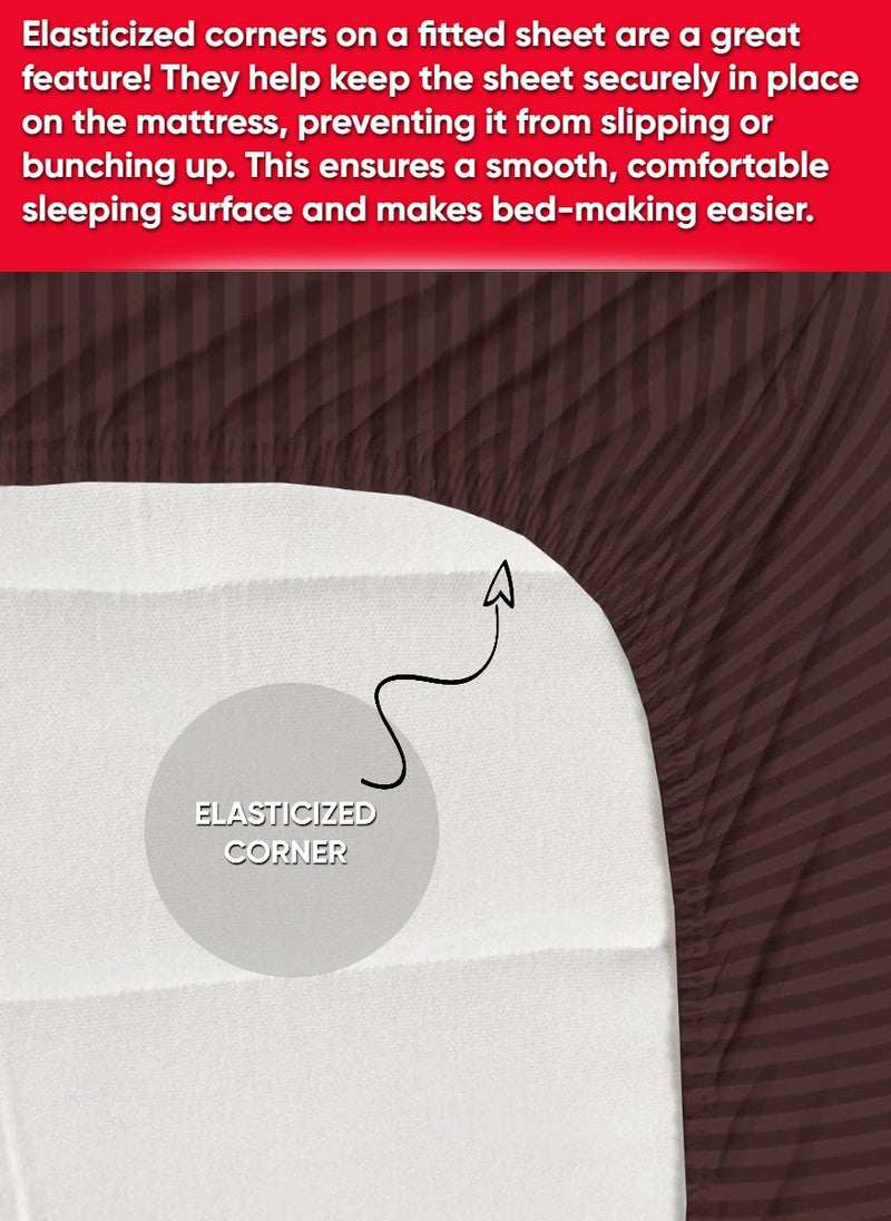 BROWN Deep Pocket Single Size Striped Bed Sheet Set Cotton 100x200+20cm