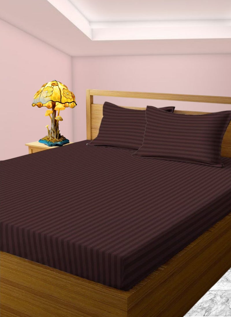 BROWN Deep Pocket Single Size Striped Bed Sheet Set Cotton 100x200+20cm