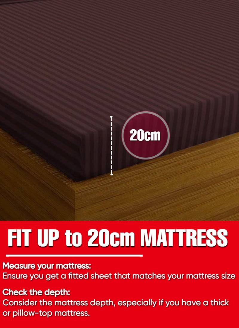 BROWN Deep Pocket Single Size Striped Bed Sheet Set Cotton 100x200+20cm