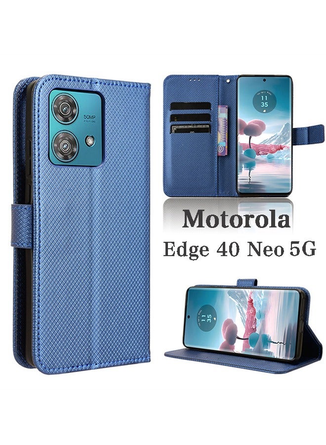 GKK Compatible with Motorola Edge 40 Neo 5G Leather Case Cover,Support PU Leather flip Insert Card Anti-vibration and Anti-wear Cover Compatible with Motorola Edge 40 Neo 5G Case Cover Blue