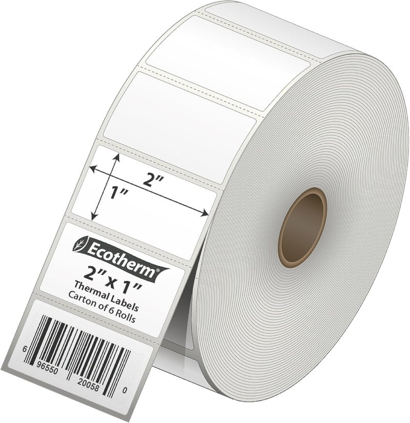 Ecotherm 2"x1" Thermal Labels for Rollo, Munbyn, Zebra, Godex, Arkscan, iDPRT, Offnova Label Printers and More - White Paper Stickers - Small Multipurpose Labels | 15000 Labels | 6 Rolls | by - Image 2