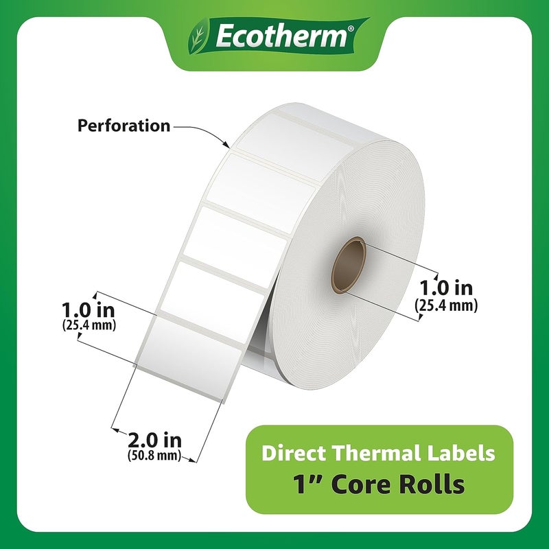 Ecotherm 2"x1" Thermal Labels for Rollo, Munbyn, Zebra, Godex, Arkscan, iDPRT, Offnova Label Printers and More - White Paper Stickers - Small Multipurpose Labels | 15000 Labels | 6 Rolls | by - Image 3