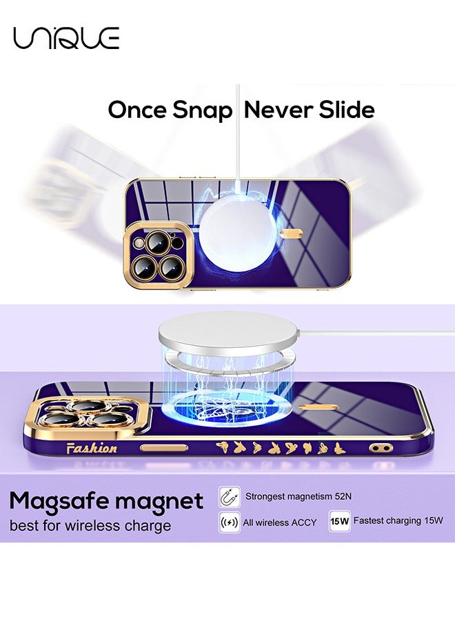 Unique - Designed for iPhone 15 Pro Magnetic Case Compatible with MagSafe Wireless Charging,Cute Butterfly Phone Bumper Cover with Camera Protection for Women Girls Men 6.1"- Purple - Image 1