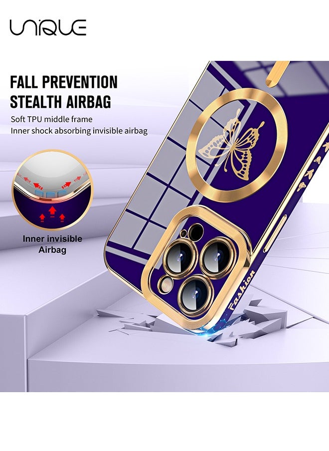 Unique - Designed for iPhone 15 Pro Magnetic Case Compatible with MagSafe Wireless Charging,Cute Butterfly Phone Bumper Cover with Camera Protection for Women Girls Men 6.1"- Purple - Image 1
