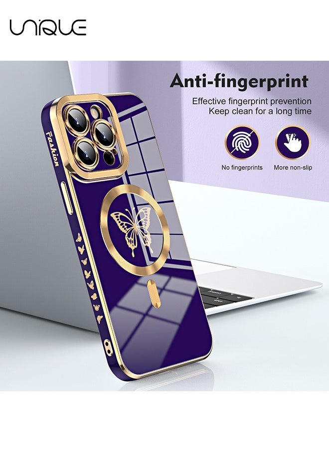 Unique - Designed for iPhone 15 Pro Magnetic Case Compatible with MagSafe Wireless Charging,Cute Butterfly Phone Bumper Cover with Camera Protection for Women Girls Men 6.1"- Purple - Image 1