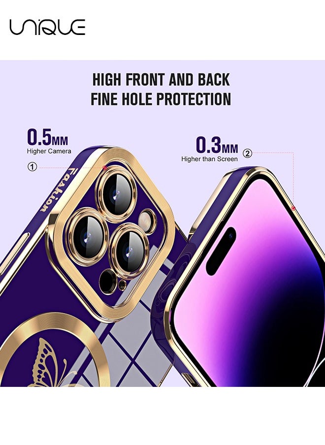 Unique - Designed for iPhone 15 Pro Magnetic Case Compatible with MagSafe Wireless Charging,Cute Butterfly Phone Bumper Cover with Camera Protection for Women Girls Men 6.1"- Purple - Image 1