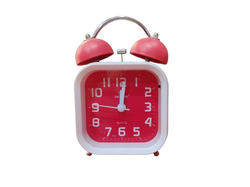 Square Shaped Rose Red Twin Bell Analog Table Alarm Clock with Night Led Light Extra Loud Alarm Clock NonTicking Quartz Metal Frame Body Battery Powered 11cm45cm for Loved Ones - Image 1