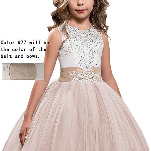 WDE Princess Champagne Long Girls Pageant Dresses Kids Prom Puffy Tulle Ball Gown US 2 - Image 2