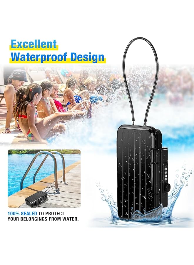 erorex Portable Safe Waterproof Anti Theft Beach Travel Safe Combination Security Lock Box With Detachable Wire Rope Portable Lock Box Suitable For Dormitories Hotels Offices Cars Black - Image 3