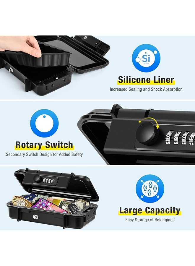 erorex Portable Safe Waterproof Anti Theft Beach Travel Safe Combination Security Lock Box With Detachable Wire Rope Portable Lock Box Suitable For Dormitories Hotels Offices Cars Black - Image 5