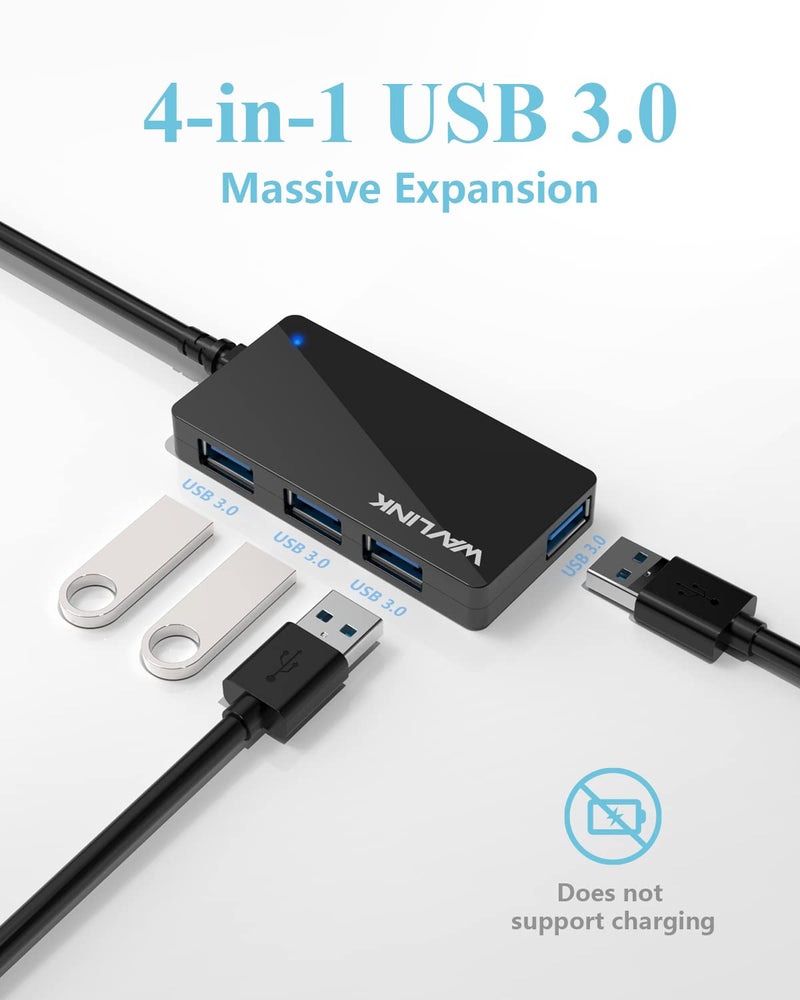WAVLINK 4 Port USB 3.0 5Gbps Hub,USB Extension and Splitter with LED Indicator,Super Speed Transfer for Laptop - Image 2