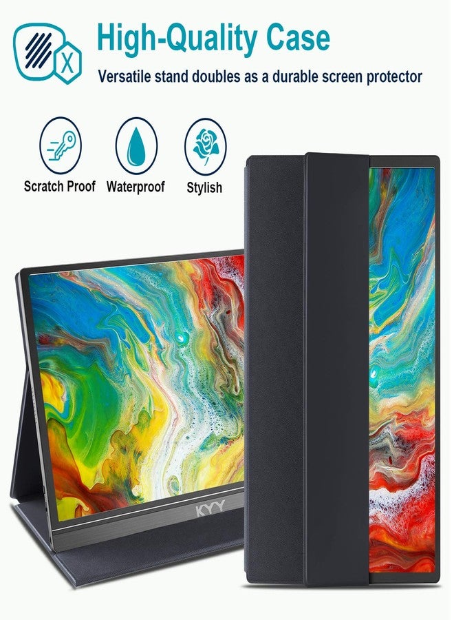 KYY شاشة KYY المحمولة مقاس 15.6 بوصة بدقة 1080P FHD، مزودة بمنفذ USB-C ومنفذ HDMI، تدعم تقنية HDR، شاشة ألعاب IPS مع غطاء ذكي فاخر وواقي شاشة، ومكبرات صوت، متوافقة مع أجهزة الكمبيوتر المحمولة، وأجهزة الكمبيوتر الشخصية، وأجهزة Mac، والهواتف، وأجهزة PS4، وأجهزة Xbox Switch. - Image 4