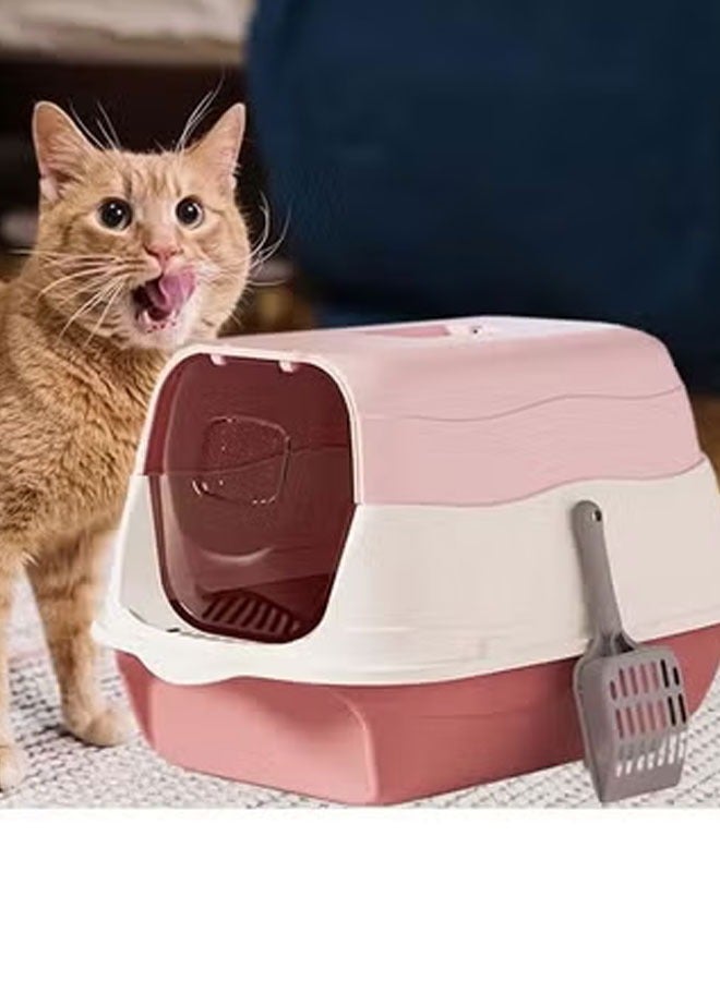 وانغبانغزي صندوق فضلات القطط بغطاء، مرحاض مغلق للقطط، صندوق فضلات القطط قابل للإزالة مع باب أمامي، يمكن أن يعزل الرائحة ويمنع تناثر الفضلات، منتجات الحيوانات الأليفة مناسبة للقطط الصغيرة (وردي) - Image 1