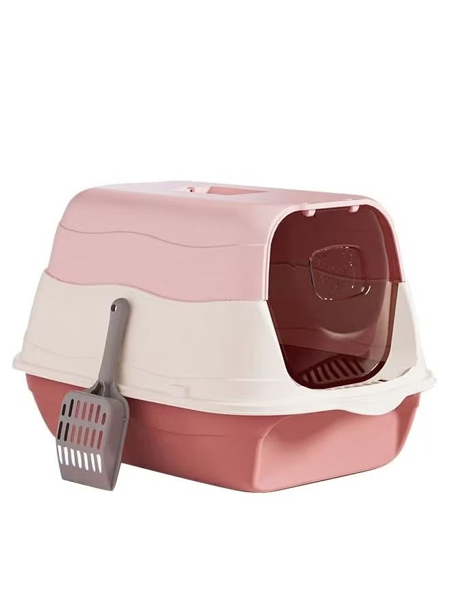 وانغبانغزي صندوق فضلات القطط بغطاء، مرحاض مغلق للقطط، صندوق فضلات القطط قابل للإزالة مع باب أمامي، يمكن أن يعزل الرائحة ويمنع تناثر الفضلات، منتجات الحيوانات الأليفة مناسبة للقطط الصغيرة (وردي) - Image 3